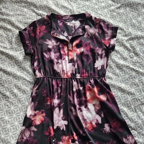 Simply Vera Wang Short Sleeve Floral High-Low Midi Dress, Purple, Size: L - Picture 2 of 6